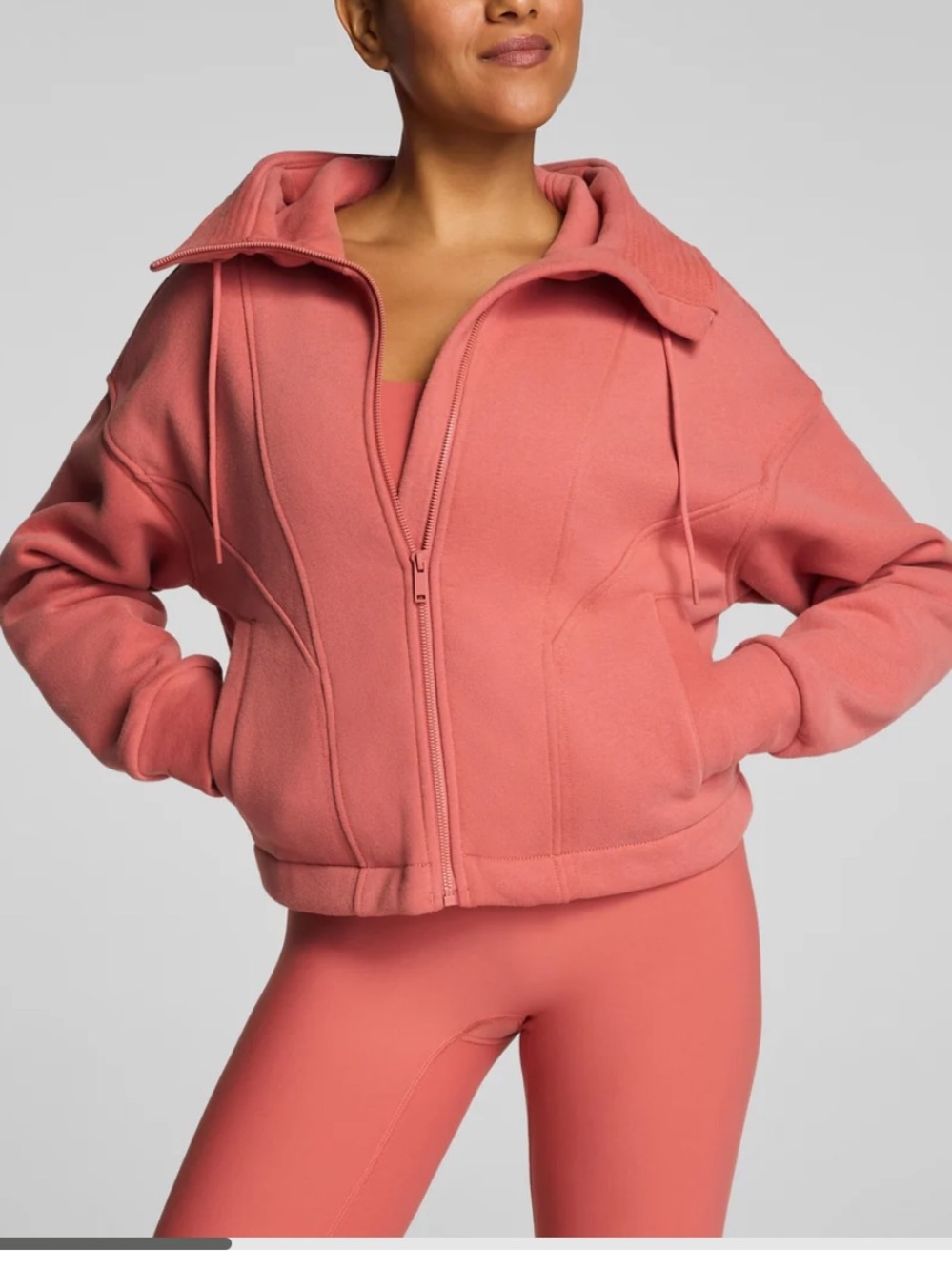 Spanx BoostUp Cotton Fleece Full Zip Hoodie Clay Pink Women’s Zip-Up Jacket